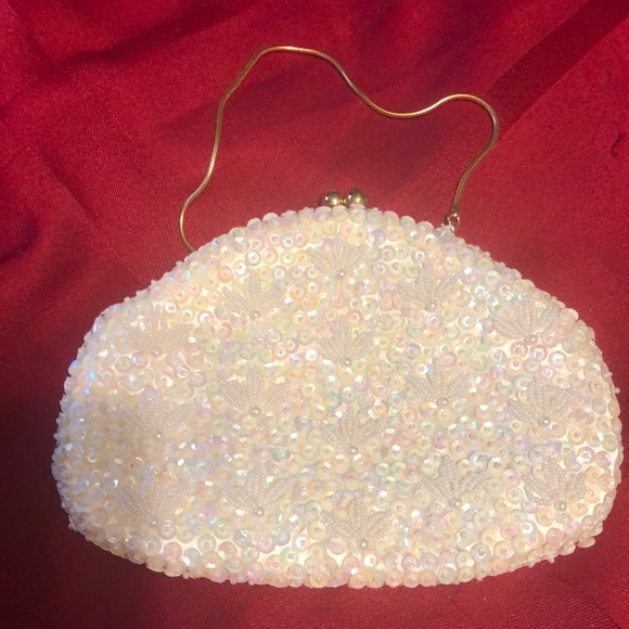 Goldco Handbags - PreOwned-Vintage “Goldco” Satin with sequins & small white pearl beads-so shiny